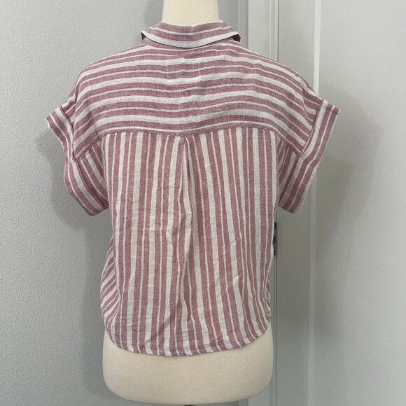 Rails Small Red, White Thea Linen Blend Stripe Short Sleeve Waist Tie T-Shirt - Picture 5 of 16